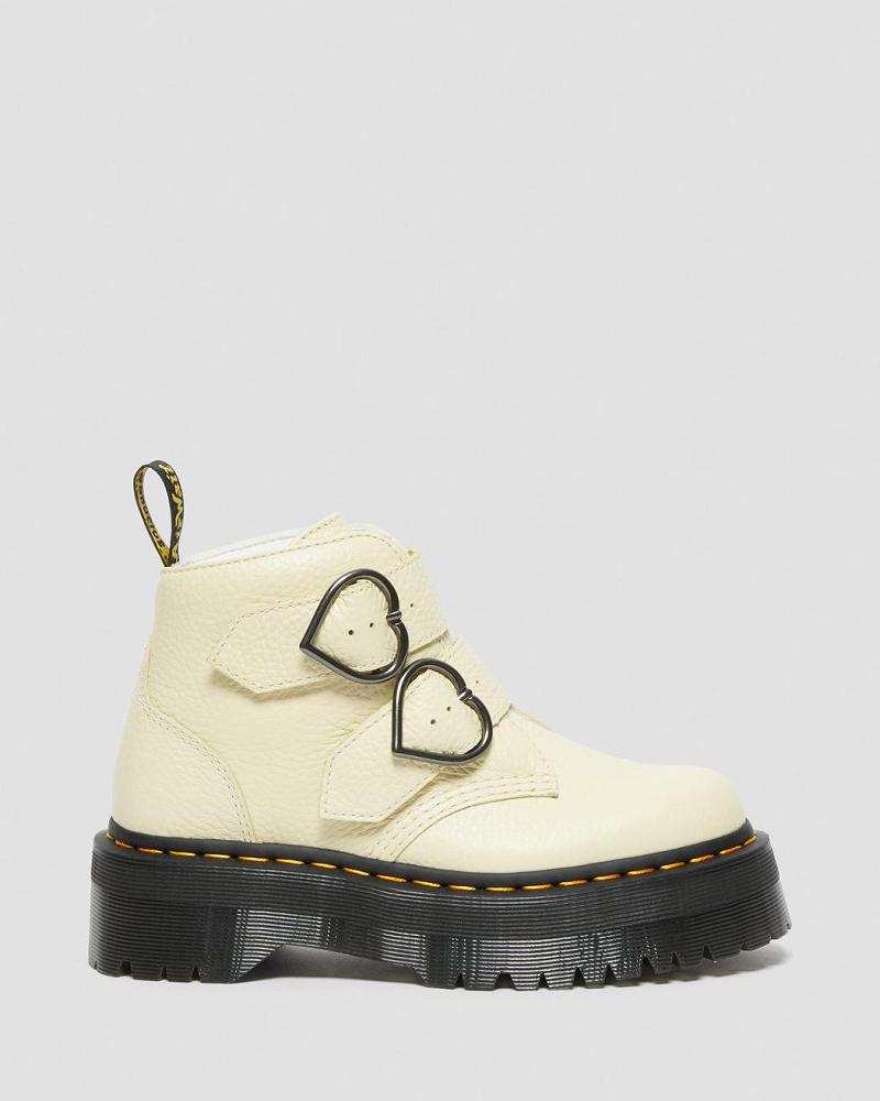 Cream Women's Dr Martens Devon Heart Leather Platform Boots | CA 235SGL